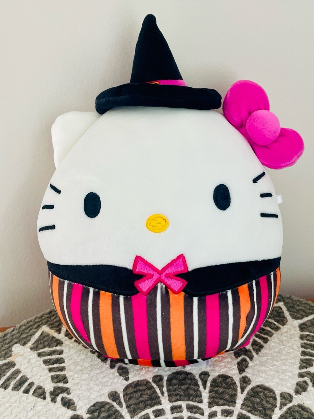 Hello Kitty Witch Halloween Squishmallows Plush White Pink Orange Accents Bow